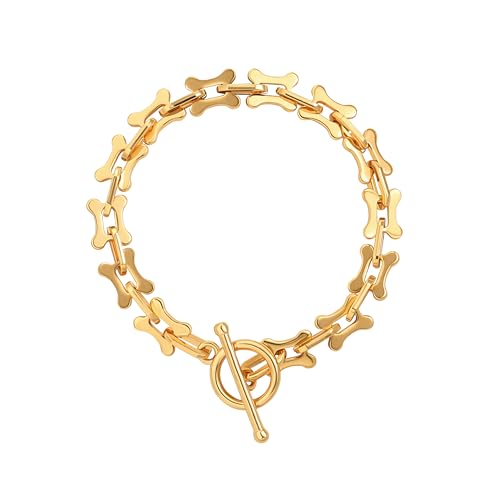 SOFYBJA 18k Gold Plated Personalized Chunky Cuban Oval Link Chain Bracelets for Men Toggle Rope Bracelet Jewelry for Women - style: Bone Chain Link Bracelet