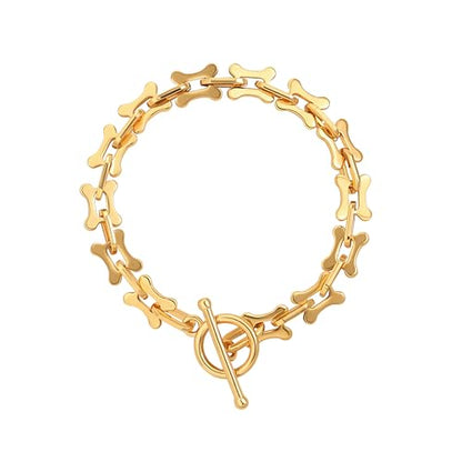 SOFYBJA 18k Gold Plated Personalized Chunky Cuban Oval Link Chain Bracelets for Men Toggle Rope Bracelet Jewelry for Women - style: Bone Chain Link Bracelet