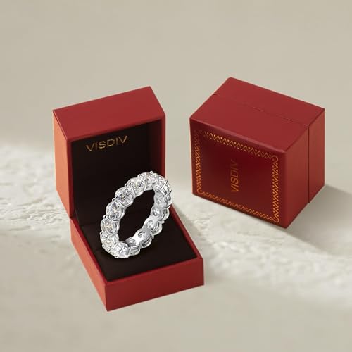 4mm 925 Sterling Silver Rings Gold Engagement Wedding Band Eternity Cubic Zirconia Round Simulated Diamond Stackable Ring for Women - color: Silver