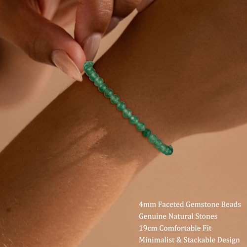 Natural Faceted Crystal Bracelet for Women,4mm Gemstone Round Beads Bracelets Adjustable Stretchy Healing Crystal Beads Bracelets Dainty Jewelry Gift - color: Green Aventurine