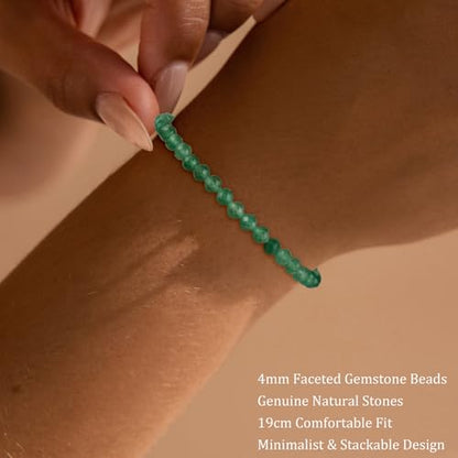 Natural Faceted Crystal Bracelet for Women,4mm Gemstone Round Beads Bracelets Adjustable Stretchy Healing Crystal Beads Bracelets Dainty Jewelry Gift - color: Green Aventurine