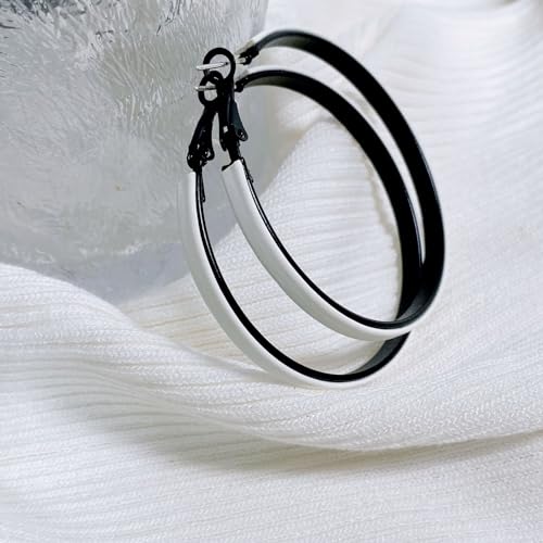 Hoop Earrings for Women Leather Hoop Earrings-Medium/Large Hoops-Lightweight hoop - color: White