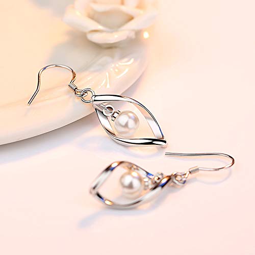 Linear Swirl Wire Earrings For Women dangling Boho Dangle Drop - color: Silver-pearl