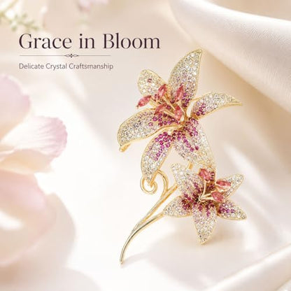 Flower Brooch for Women Rhinestone Pearl Zirconia Flower Lapel Pin Birthday Holiday Gift for Mother Wife Girlfriend - color: 02 Lily-1