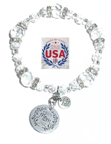 Hidden Hollow Beads Women's Crystal Stretch Charm Bracelet Handmade USA Inspirational Friendship Gift Jewelry for Her - style: Best Mom Ever