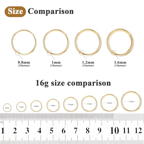 ONESING 5pcs Nose Rings Hoops 14G-20G Hinged CZ Conch Piercing Jewelry 316L Surgical Steel Septum & Lip Rings 6mm-14mm - color: Gold, size: 16G(1.2mm)-12mm