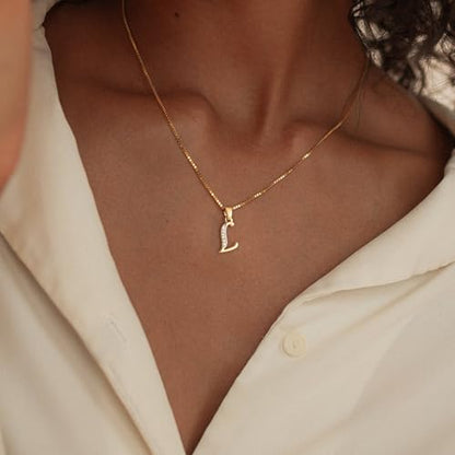 Initial Necklace for Women, 14K Gold Silver Plated Box Chain Letter Pendant, Trendy Name Necklace, Dainty Personalized Charm Jewelry Gift for Her - color: Gold, style: L