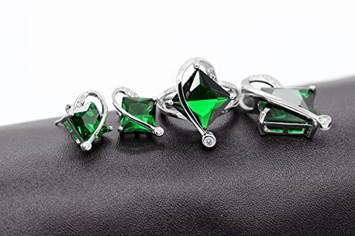 Uloveido Charm Created Topaz Big Square Crystal Necklace Matching Stud Earrings Rings Jewelry Set T295 - color: Green