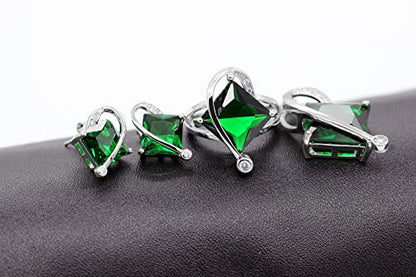 Uloveido Charm Created Topaz Big Square Crystal Necklace Matching Stud Earrings Rings Jewelry Set T295 - color: Green