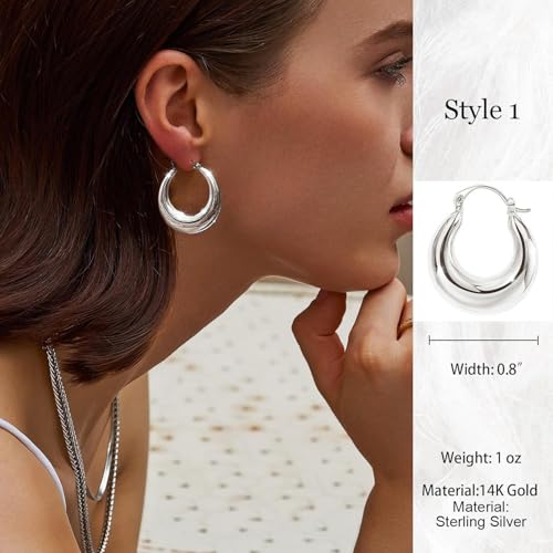 Necocy Chunky Gold Hoop Earrings for Women Non Tarnish, 14k Gold Plated Thick Triple Hoop Earrings Hypoallergenic Trendy Hoops Dainty Jewelry Gifts for Women - style: silver chunky hoop earrings