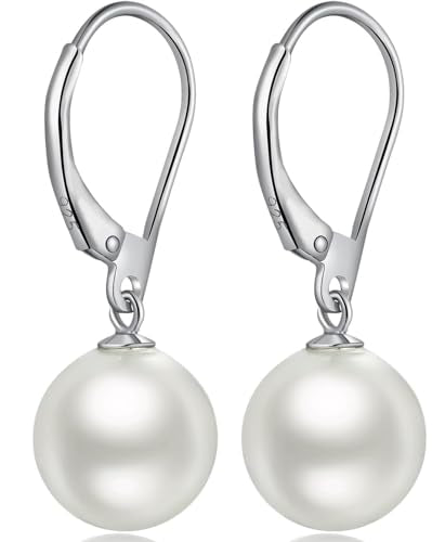 Pearl Earrings for Women Pearl Leverback Earrings 925 Sterling Silver - color: D1-silver-10mm pearl
