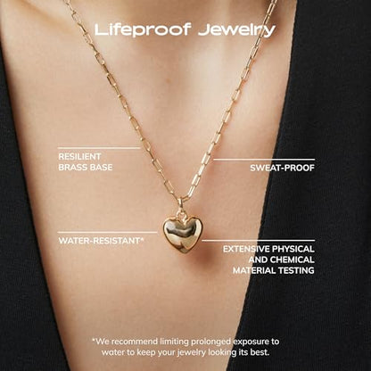 Ana Luisa Lev Puffy Heart Necklace for Women - Paperclip Chain w/ 14K Gold Plated & Silver Rhodium Plated Small Puffed Heart Pendant - Hypoallergenic, Water-Resistant, Tarnish-Free Jewelry - style: Paperclip Chain - Gold