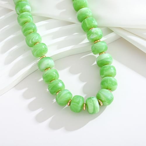 Chunky Beaded Necklace for Women Trendy Multicolor Resin Beads Choker Necklaces Boho Summer Statement Necklace Chunky Heart Jewelry - color: Bead necklace-light green
