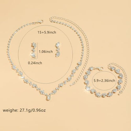 Prom Earrings Necklace Bracelet Set Elegant Crystal Rhinestone Necklace Earrings Bracelet Bridal Wedding Prom Dresses Costume Outfit Gold Jewelry Sets for Women - color: Gold