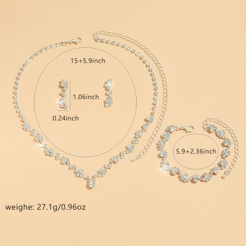 Prom Earrings Necklace Bracelet Set Elegant Crystal Rhinestone Necklace Earrings Bracelet Bridal Wedding Prom Dresses Costume Outfit Gold Jewelry Sets for Women - color: Silver
