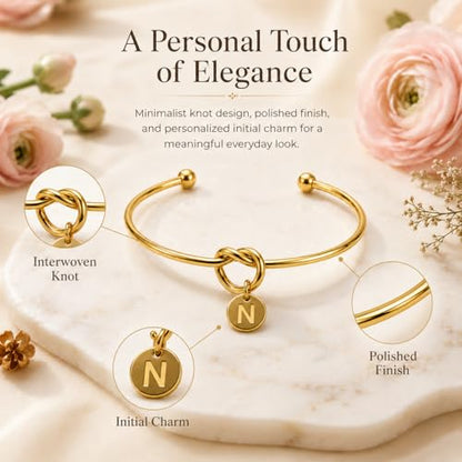 LemonRose Initial Bracelets for Women - Dainty Tie the Knot Letter A-Z 14K Gold Plated for Women Gold Cuff Bracelet for Womens Jewelry Personalized Bridesmaid Proposal Gifts - color: Gold N
