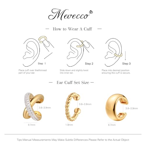 MEVECCO Ear Cuffs Non Piercing 18K Gold Plated Ear Cuff Earring Sets Clip on Cartilage Cubic Zirconia Pearl Minimalist Hypoallergenic Fake Hoop Earrings Stack Women Gifts - style: 3pcs-Crossover