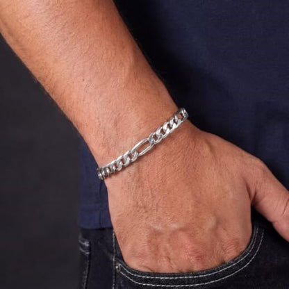 925 Sterling Silver Bracelet for Men Silver Jewelry | 5mm Diamond-Cut Figaro Chain Bracelet 6.5-8 inches Gifts for Men Father Husband - color: 8 inches