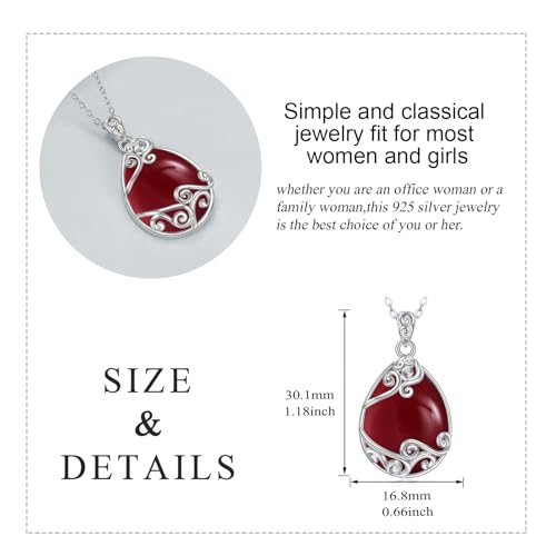 YAFEINI 925 Sterling Silver Moonstone Necklace Filigree Teardrop Pendant Necklace Jewelry for Women Girls - color: BB-Red Agate Filigree Necklace