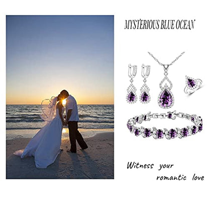 LMXXVJ Women Jewelry Set Platinum Plated Necklace Open Ring Earrings Bracelet Set,Birthday/Anniversary Mother’s Day Jewelry Gifts for Mom/Wife/Sister/Best Friend - color: Purple