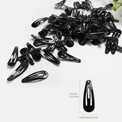 MJIYA 50 Pack Clips for Hair, Black 1.2 Inch Barrettes Women Metal Snap Hair Clips Accessories