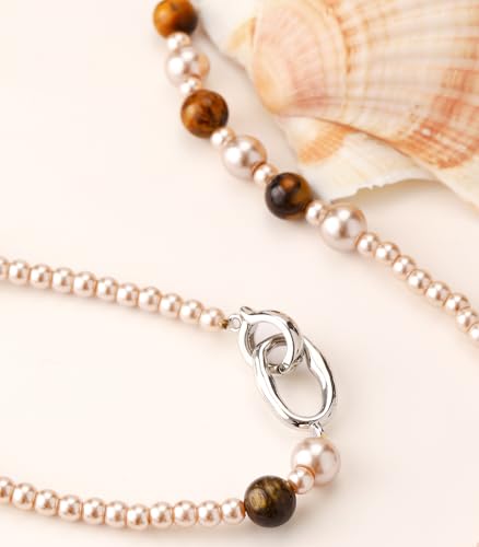 Long Beaded Necklaces for Women Pearl Stone Bead Strand - Layered Sweater Chain Elegant Mother's Day Jewelry Gifts - color: Champagne
