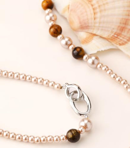 Long Beaded Necklaces for Women Pearl Stone Bead Strand - Layered Sweater Chain Elegant Mother's Day Jewelry Gifts - color: Champagne