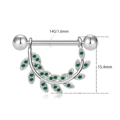 2pcs 14G Nipple Rings Flower Nipple Bars Surgial Steel 316L Nipple Piercing Jewelry Heart Nipple Barbell for Women - color: green leaf