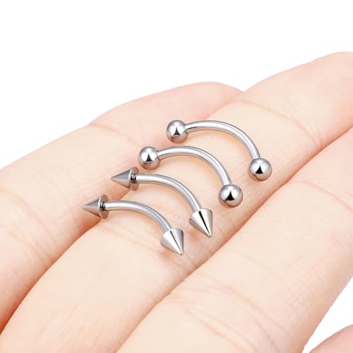 Eyebrow Piercing Jewelry Titanium Curved Barbell 16g Tiny Eyebrow Ring Vertical Labret Lip Jewelry Ear Rook Navel Small Belly Button Ring for Women Men - color: 16g,10mm