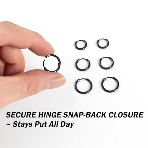 Black Hoop Earrings for Men 8mm 10mm 12mm – Surgical Stainless Steel Hypoallergenic Mens Small to Medium Hoop Earrings Set (3 Pairs) - style: G:3pairs,8mm+10mm+12mm,black