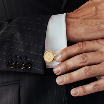 Initial Letter A-Z Cufflinks for Men Silver/Gold/Black Cufflinks 26 Alphabet Letter Copper Cufflinks for Formal Occasions Gifts Anniversary Business Wedding for Bridegroom Groomsmen - size: Gold, style: Initial: S