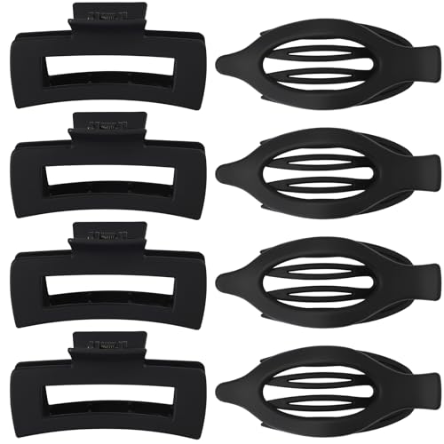 CHANDAT Hair Clips for Women, Flat Hair Clips, 8 pcs, 2style - Black | 4.3 Inch Large Square Hair Claw Clips & Flat Hair Clips, Thick & Thin Hair, Hair Accessories for Women, Strong Hold Non-Slip - color: Black