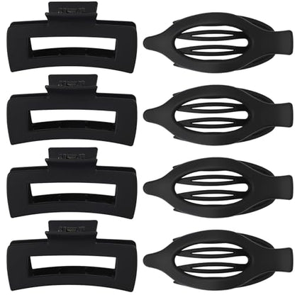 CHANDAT Hair Clips for Women, Flat Hair Clips, 8 pcs, 2style - Black | 4.3 Inch Large Square Hair Claw Clips & Flat Hair Clips, Thick & Thin Hair, Hair Accessories for Women, Strong Hold Non-Slip - color: Black
