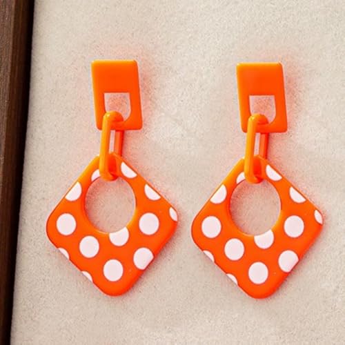 Handmade Lightweight Retro Polka Dot Square Hollow Round Dangle Drop Earrings Unique Chic Resin Geometric Stud Earrings For Women - style: Orange Chain