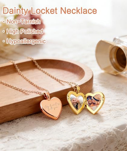 Personalized Locket Necklace for Women with Engraved Text & Picture | Custom Birthday Flower Locket Necklace Mothers Day Gift for Mom Mother Wife - color: Style-03