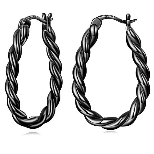 14K Gold Plated Hoop Earrings 925 Sterling Silver Post Earring for Women - color: Black