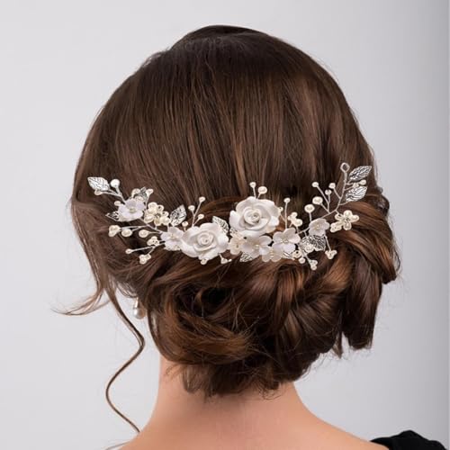 Flower Bride Wedding Hair Vine Silver Rhinestone Leaf Hair Accessories Headband for Women and Girls