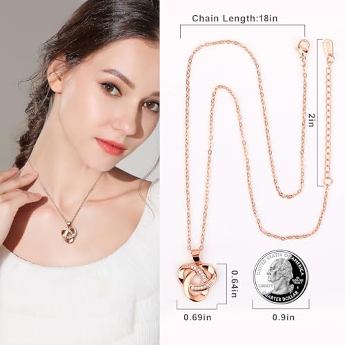 Love Knot Necklace, Sterling Silver Diamond Accent Love Knot Pendant Necklace, Forever Love Knot Infinity Necklace for Women - color: Rose Gold