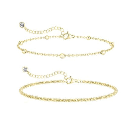 Double Layer Gold Anklet Set for Women Simple Silver Bead Minimalist Foot Jewelry Adjustable Chain Beach Accessories - style: B Gold Style