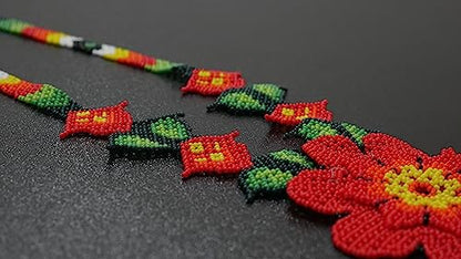 Handmade beaded Native native american style huichol glass seed bead Necklace Collar de cuentas nativas al estilo mexicano de los artesanos regalos para mujeres - color: Red