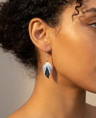 Leaf Dangle Earrings for Women, Boho Tropical Dangling Jewelry, Summer Earring Accessory, Birthday Gift for Her - color: Blue