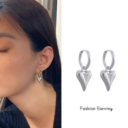 Charm Heart Huggie Hoop Earrings for Women,Lightweight 14K Gold Plated Love Heart Drop Dangle Earrings Minimalist Jewelry - color: Silver heart hoop earrings