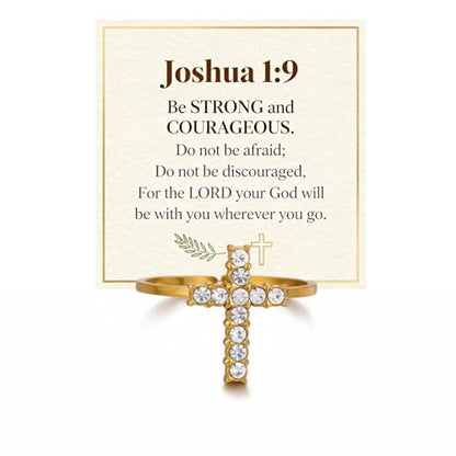 Cross Rings For Women, Faith Christian Blessed Hope Love Encouragement Pray Ring Adjustable Open Wrap Thumb Cross Inspirational Ring Dainty 14k gold Jewelry Easter Gift Non Tarnish - color: Gold 3
