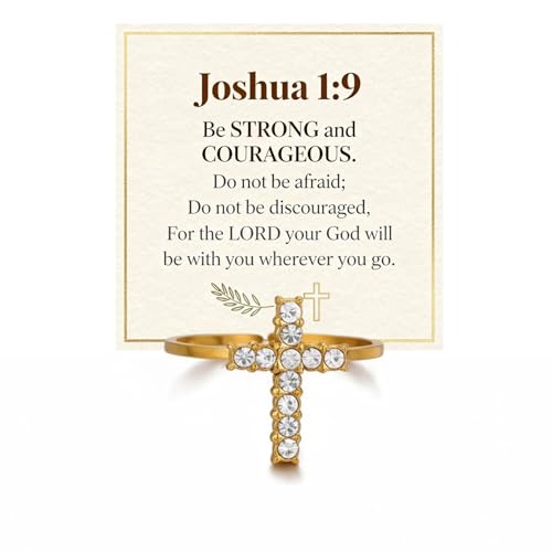 Cross Rings For Women, Faith Christian Blessed Hope Love Encouragement Pray Ring Adjustable Open Wrap Thumb Cross Inspirational Ring Dainty 14k gold Jewelry Easter Gift Non Tarnish - color: Gold 3