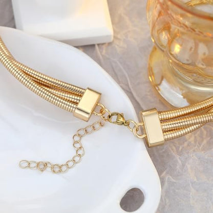 Chunky Gold Necklace Wrap Gold Choker Necklace for Women Gold Statement Necklace Lightweight Non-Tarnish Silver/Gold Collar Necklace Valentines Day Gifts for Her - color: Gold, style: Twisted Snake Choker