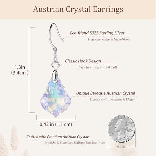 Austrian Crystal Baroque Drop Dangle Earrings for Women 925 Sterling Silver Hook Hypoallergenic Jewelry - color: Aurora Borealis