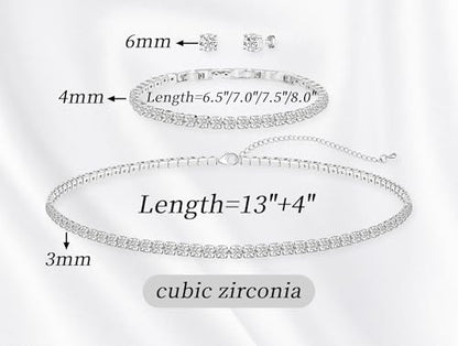 GZWHD Wedding Jewelry Sets for Bride Bridesmaid Women Cubic Zirconia Necklace Earrings Bracelet Set Gift for Mother Friend Wife Daughter Sister Party Prom Jewelry - color: Necklace D-3mm