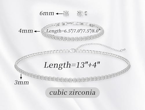 GZWHD Wedding Jewelry Sets for Bride Bridesmaid Women Cubic Zirconia Necklace Earrings Bracelet Set Gift for Mother Friend Wife Daughter Sister Party Prom Jewelry - color: Necklace D-3mm