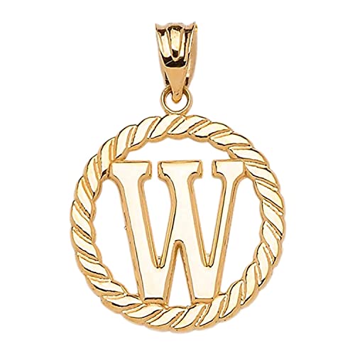 Polished 10k Yellow Gold Personalized Initial "A-Z" Roped Circle Charm Pendant - style: W