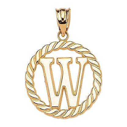 Polished 10k Yellow Gold Personalized Initial "A-Z" Roped Circle Charm Pendant - style: W
